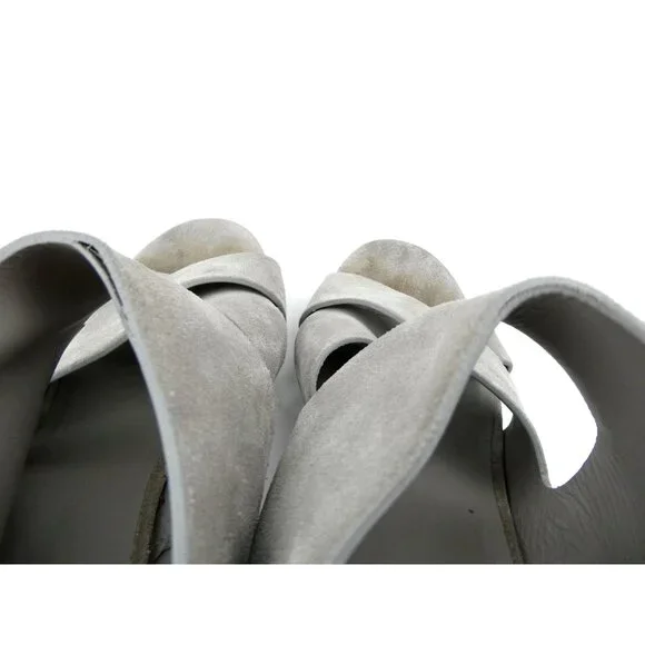 Vince Gray Suede Block Heeled Sandals Womens 6.5M Open Toe Made In Italy - Picture 10 of 12